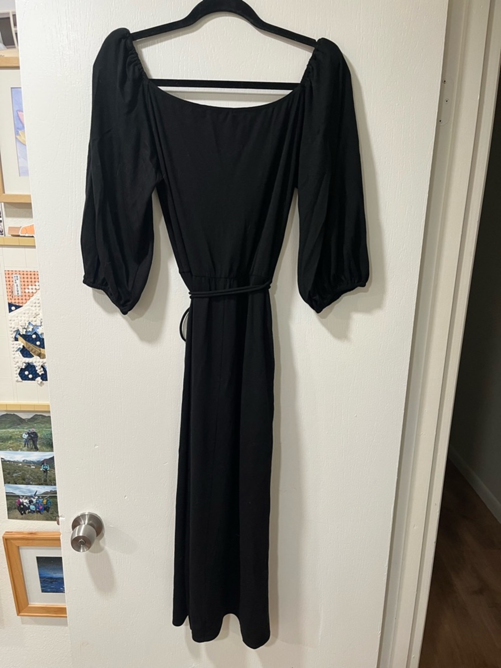 Reformation Black Puff Sleeve Wrap Midi Dress - Picture 7 of 8